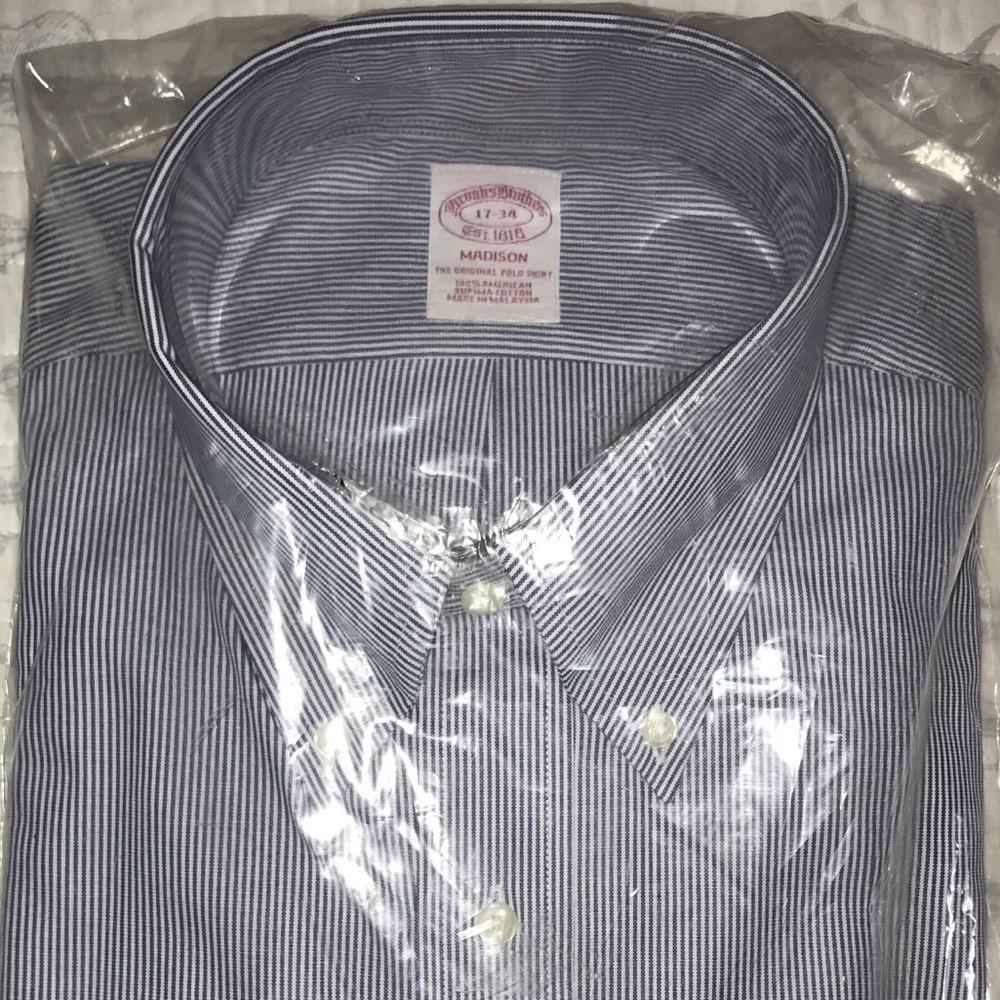 NEW Brooks Brothers Blue Stripe Dress Shirt 17 34